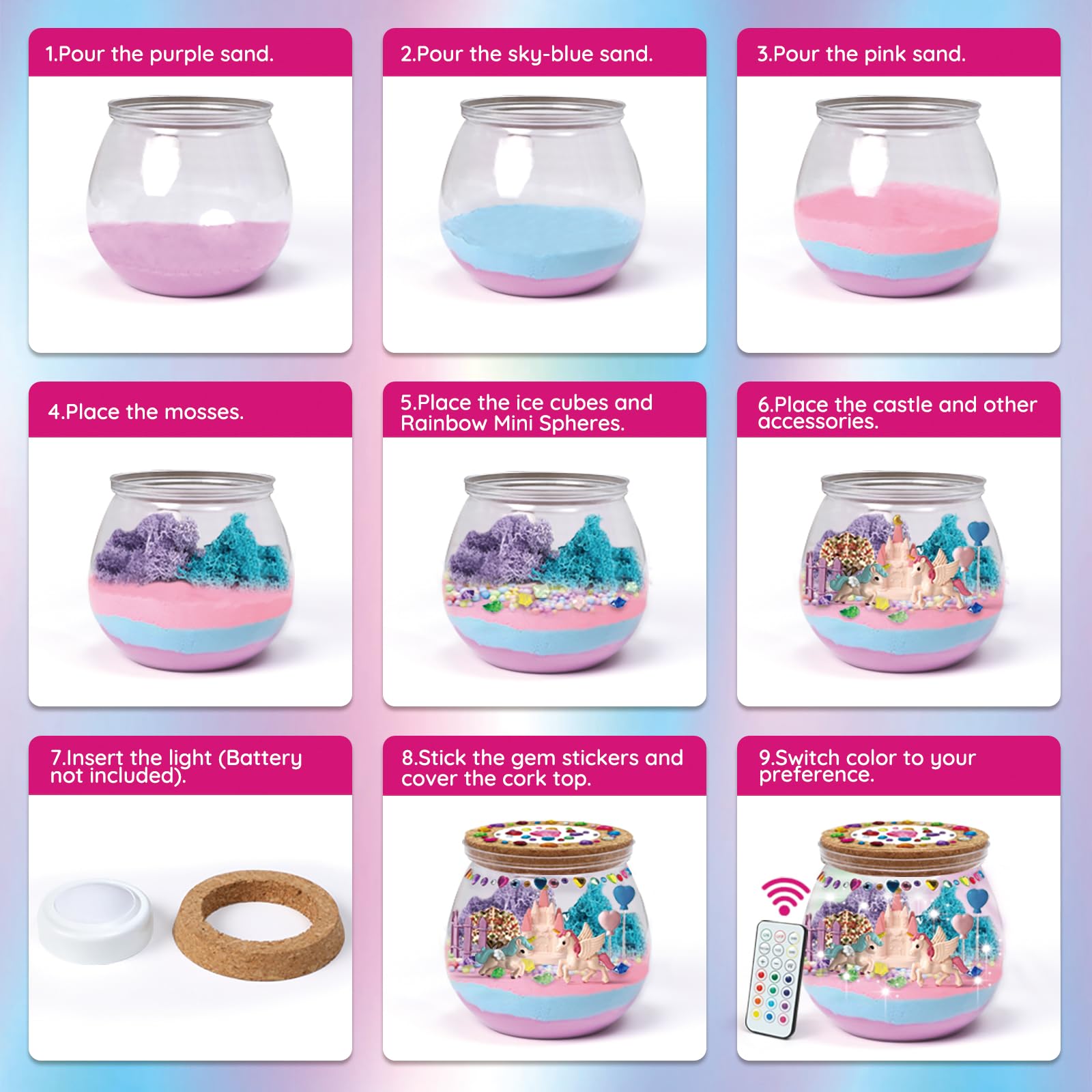 SparkleMe Unicorn Terrarium Kit kid-friendly adventure in a compact set.