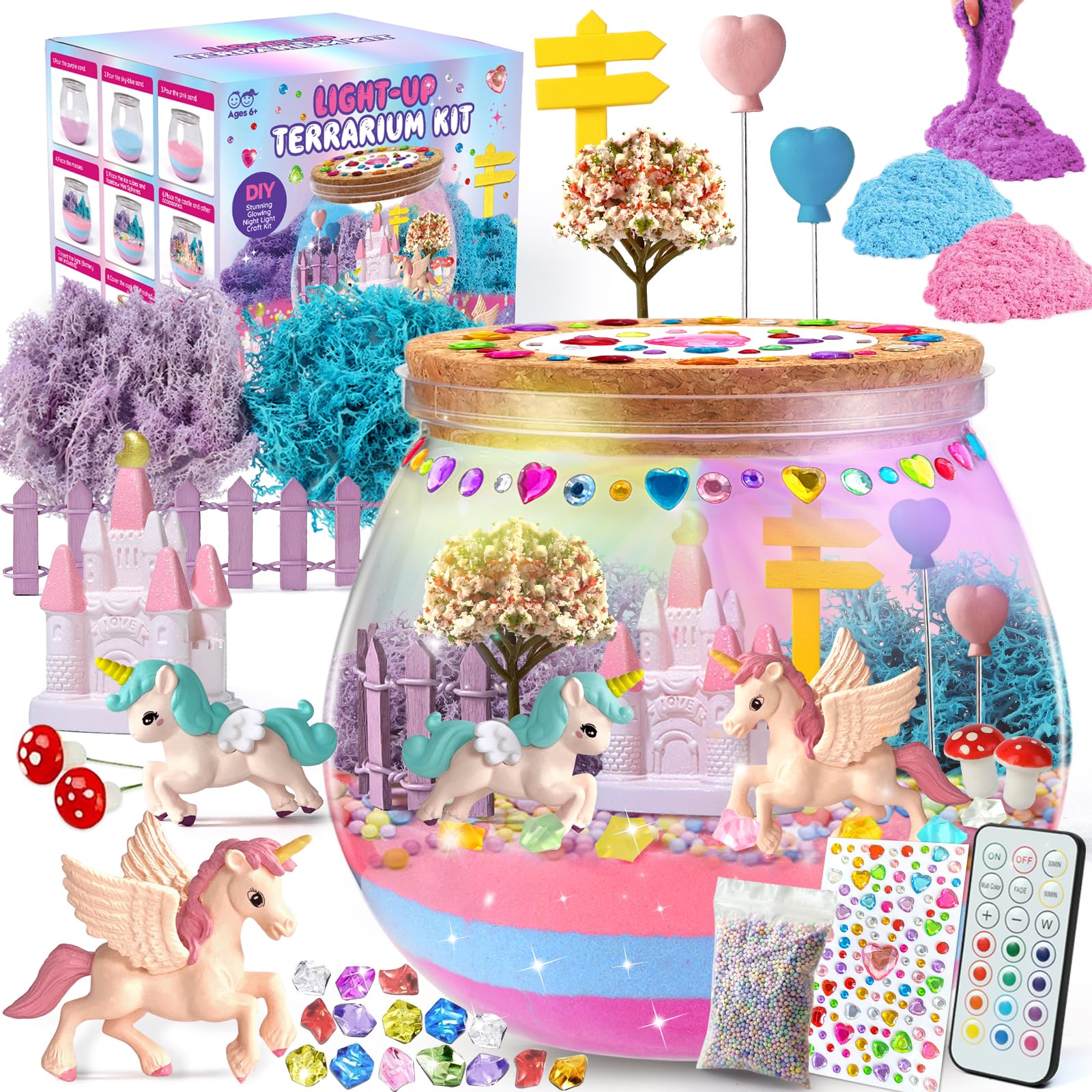 SparkleMe Unicorn Terrarium Kit glow stones ready to shine in a kid-friendly display.