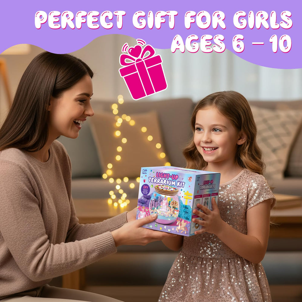 SparkleMe Unicorn Terrarium Kit LED remote shows 13 lighting options for fun.