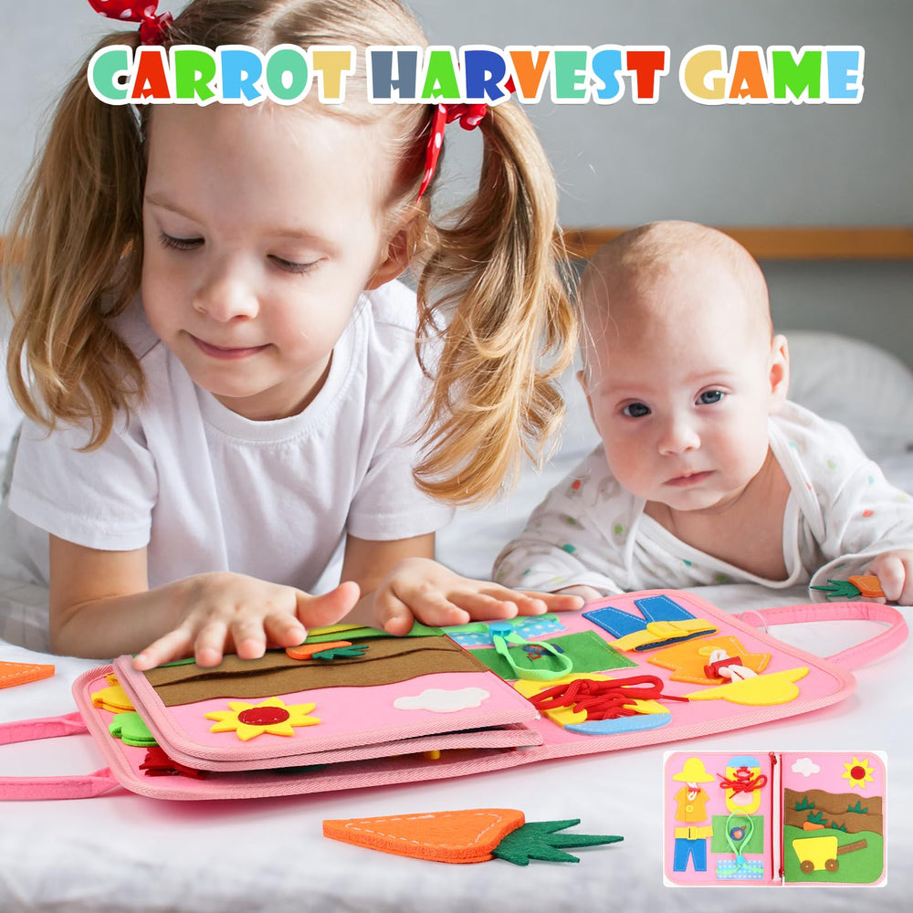 SparkShoots Busy Board zipping gears and buttons for tactile exploration during travel