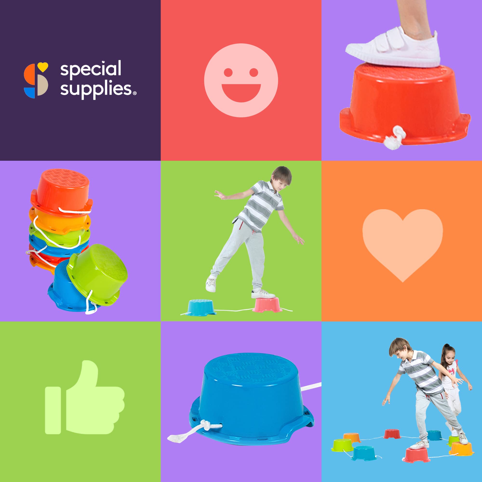 Special Supplies Balance Buckets stackable design saves space in classrooms