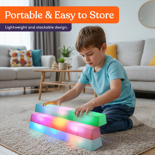 Special Supplies LED Stepping Stones colorful LEDs attract attention for coordinated play.