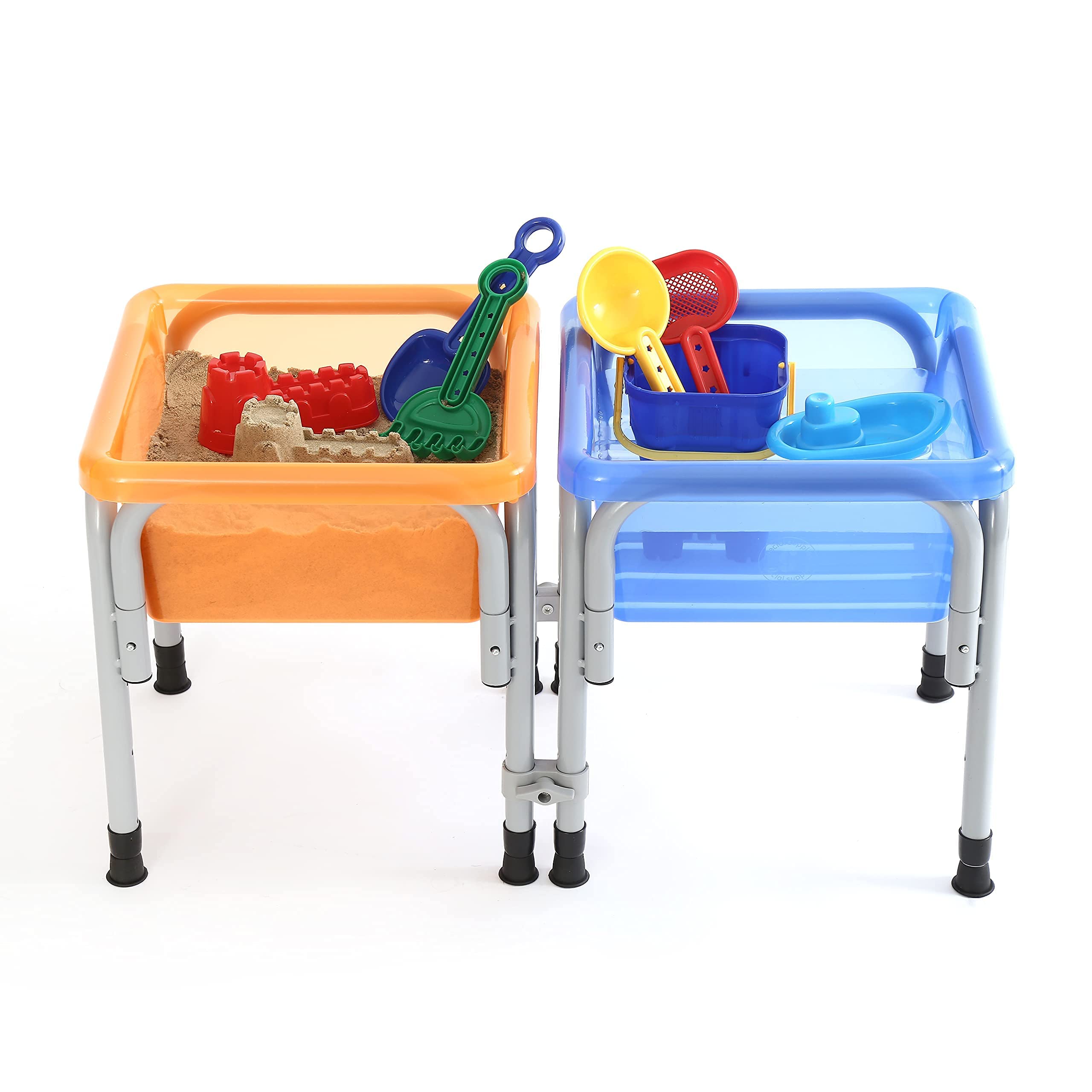 Special Supplies sensory table in orange and blue encourages sorting and color-aware play