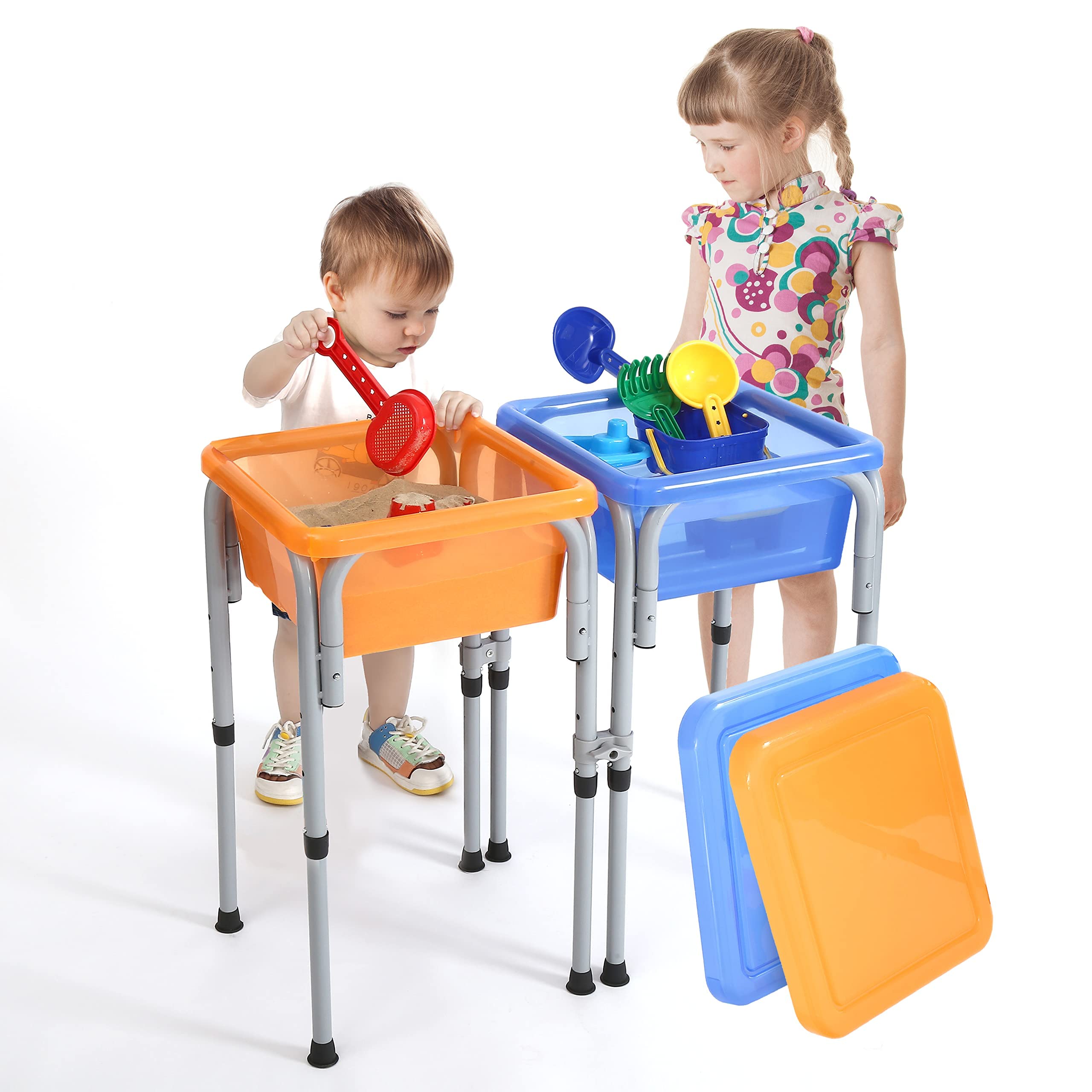 Special Supplies sensory table with orange bucket and lid for tidy water play