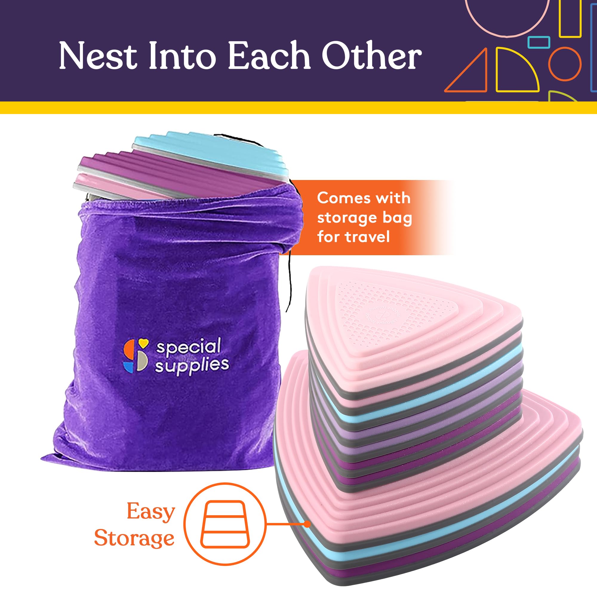 Special Supplies stepping stones for indoor-outdoor use on carpet, tile, or grass.
