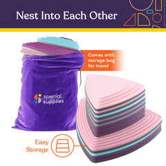 Special Supplies stepping stones for indoor-outdoor use on carpet, tile, or grass.