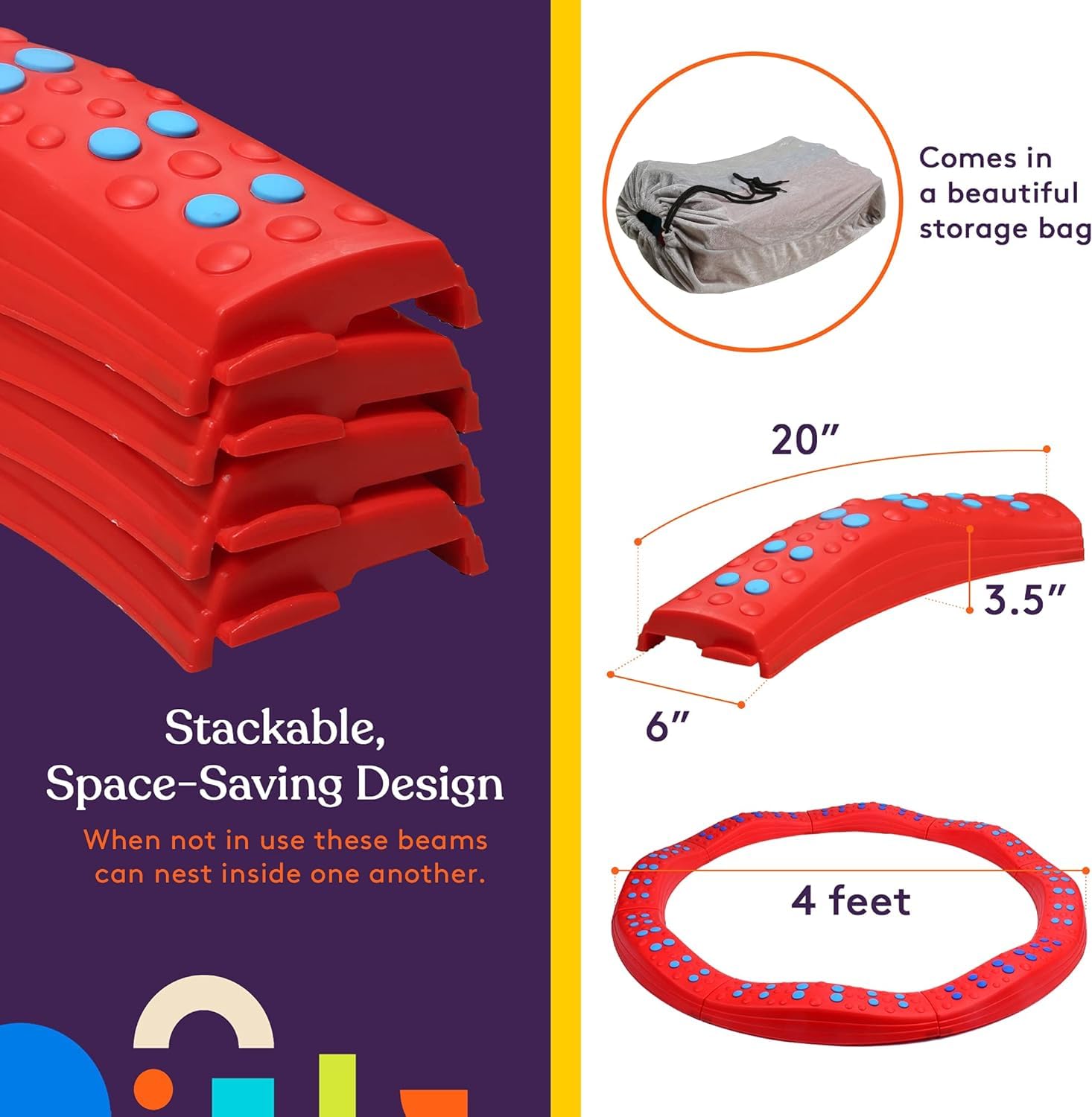 Special Supplies Wavy Circle Balance Beams textured top surface enhances grip during active play