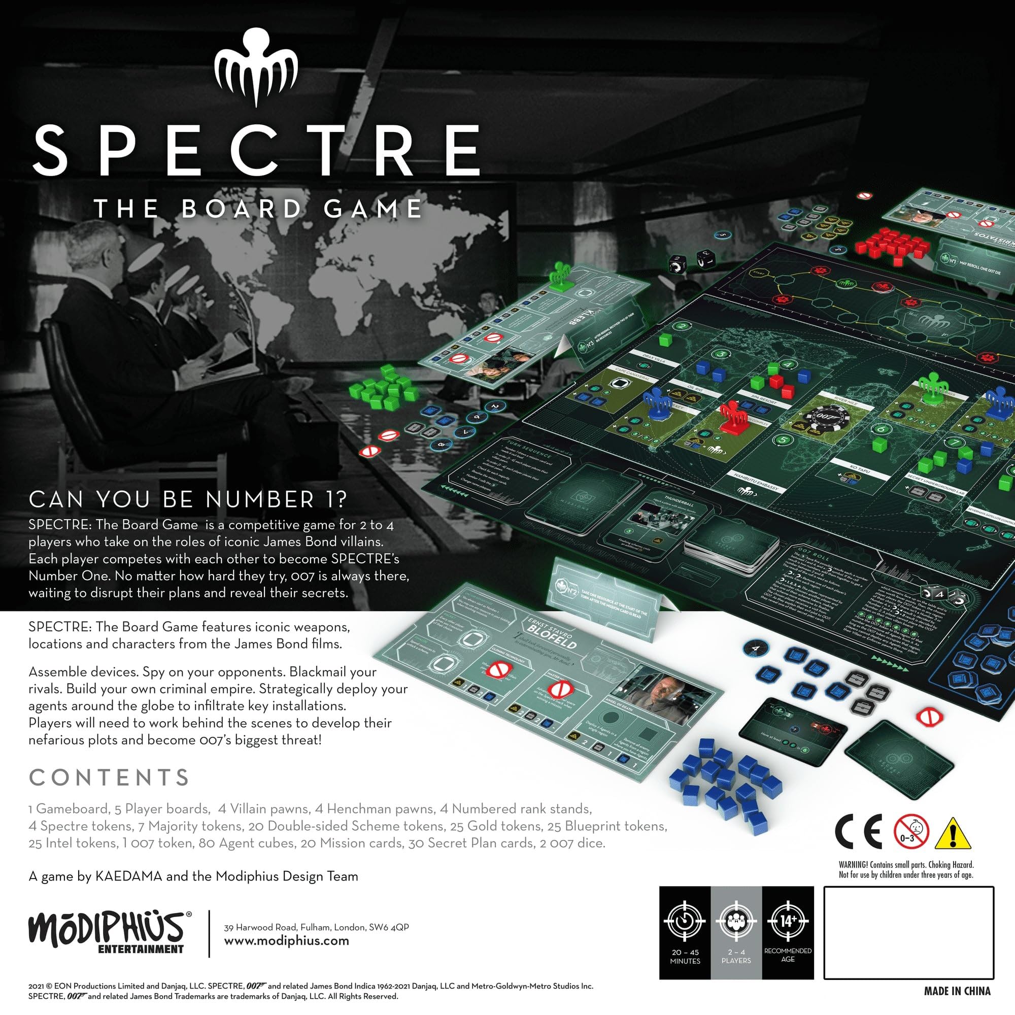 Spectre board game board setup highlights players' tactical options and early planning.