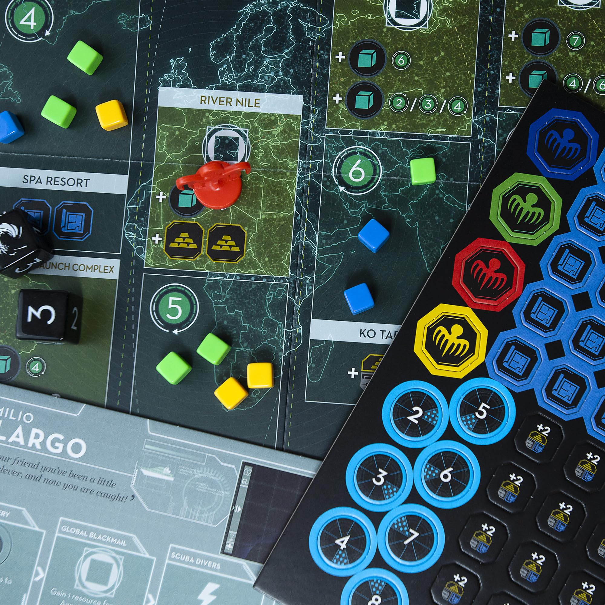 Spectre spy cards enable rival tracking and strategic moves during play.