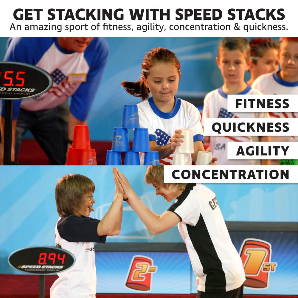 Speed Stacks Black Flame complete kit arranges cups, timer, and mat for all-in-one setup.