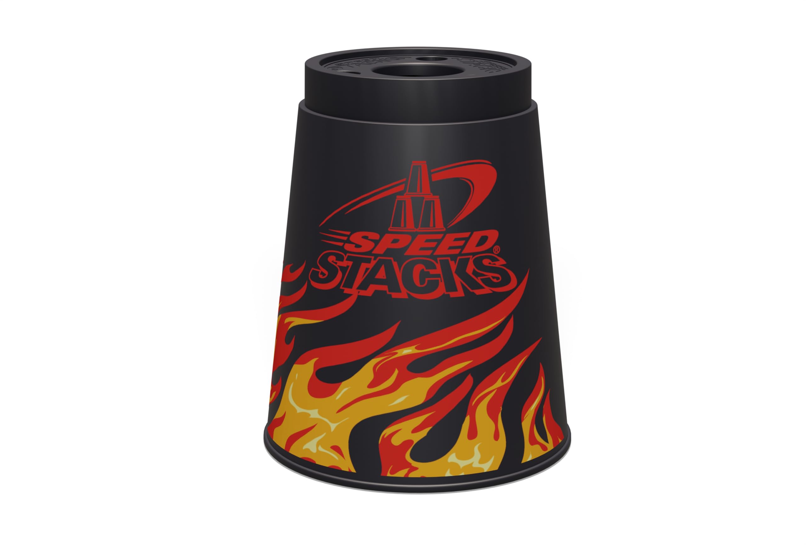 Speed Stacks Black Flame mat provides a stable surface for smooth transitions.