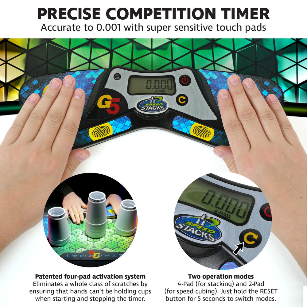 Speed Stacks G5 StackMat in use for cubing and stacking with two-mode versatility.