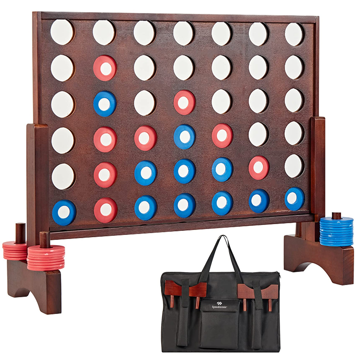 SpeedArmis giant wooden 4-in-a-row frame for durable indoor-outdoor play.