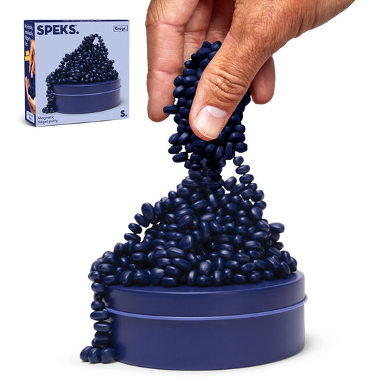 Speks Crags ferrite stones in a tin for tactile desk play