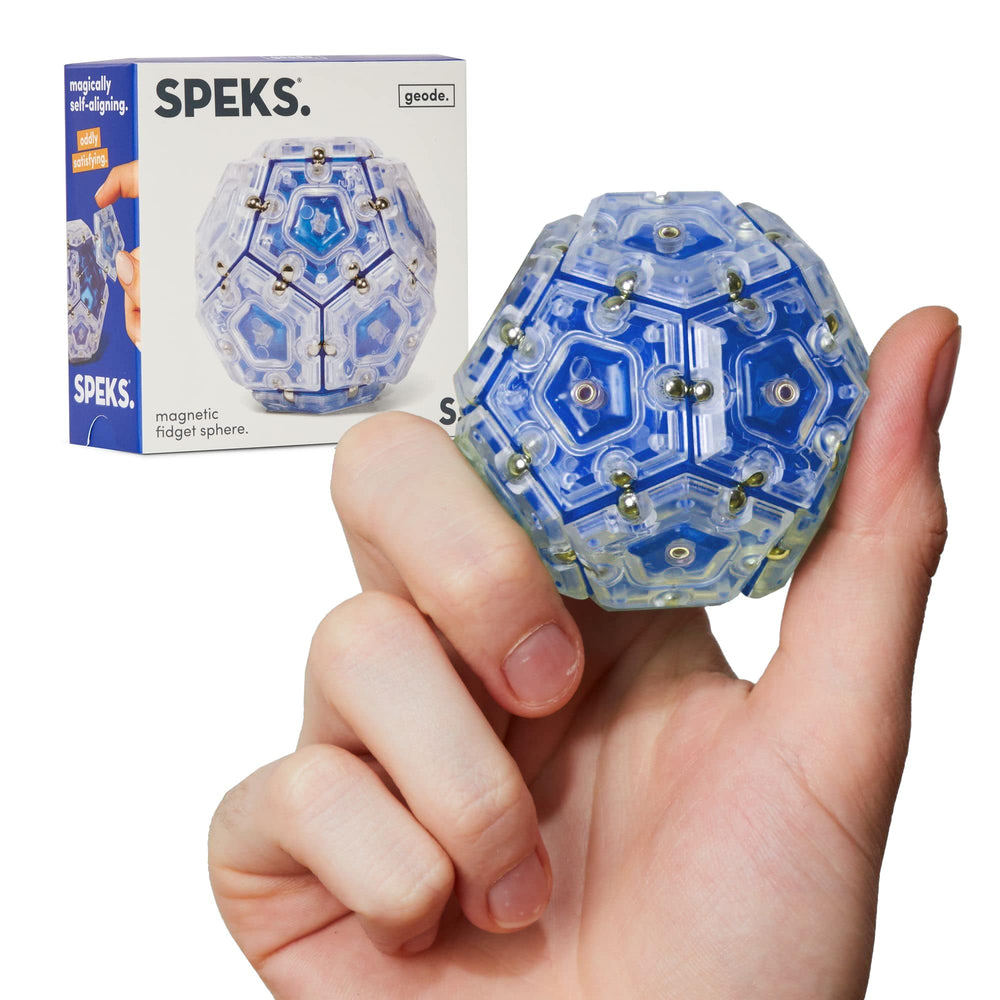 Speks Geode cobalt sphere magnets for focused sensory play.