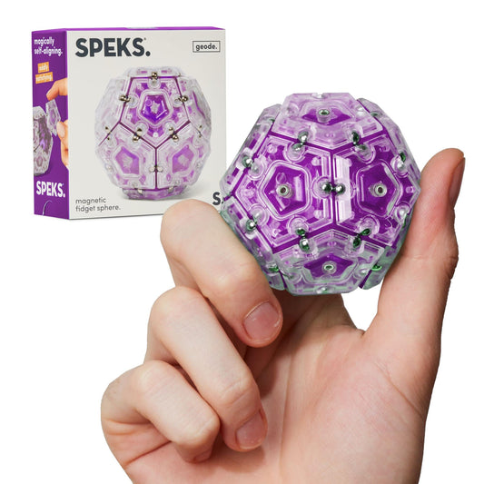 Speks Geode spheres and magnets offer tactile focus for mindful play.