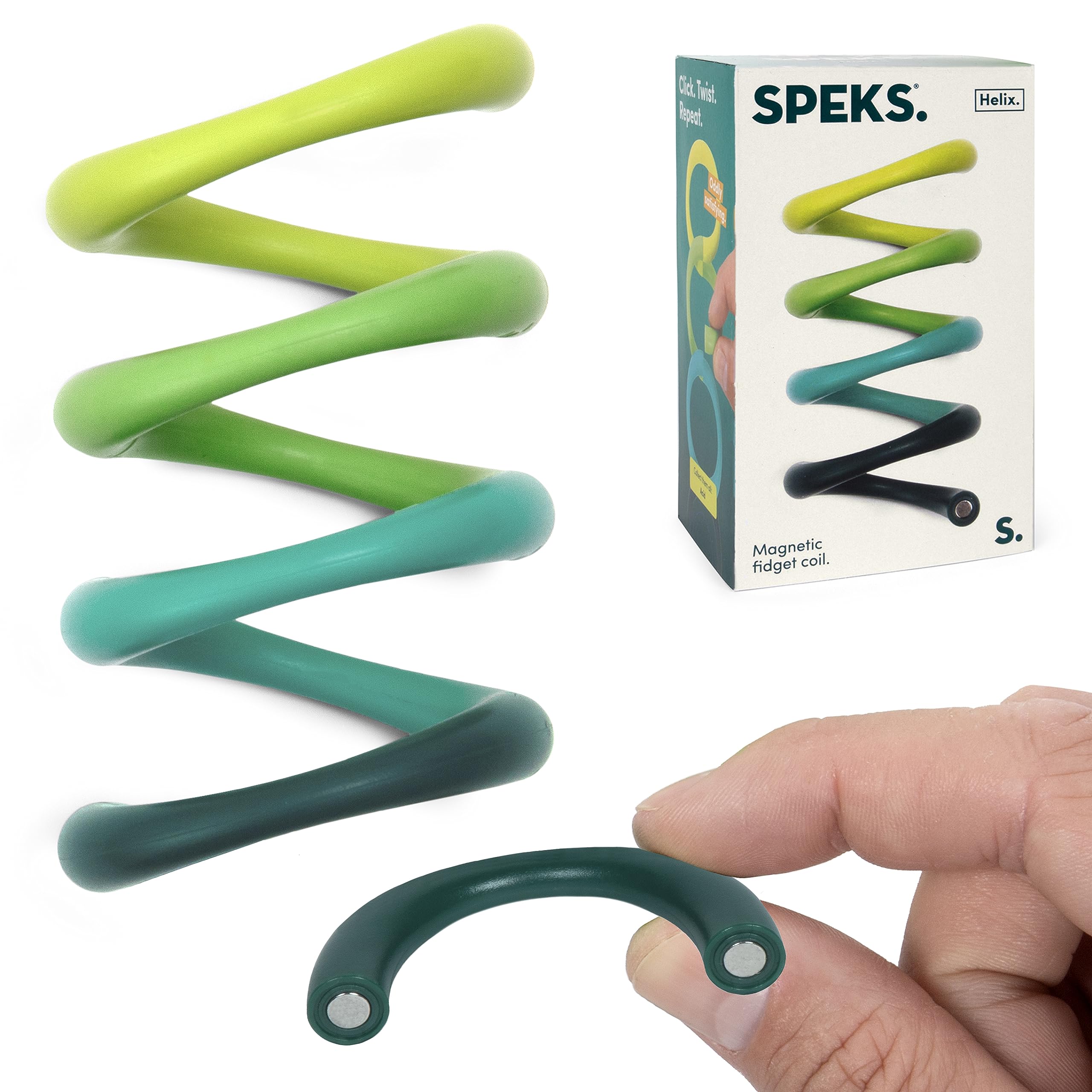 Speks Helix magnetic fidget coil assembly showing magnets for endless movement