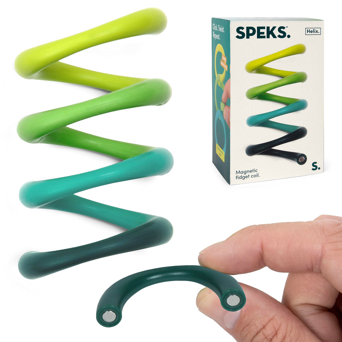 Speks Helix magnetic fidget coil assembly showing magnets for endless movement