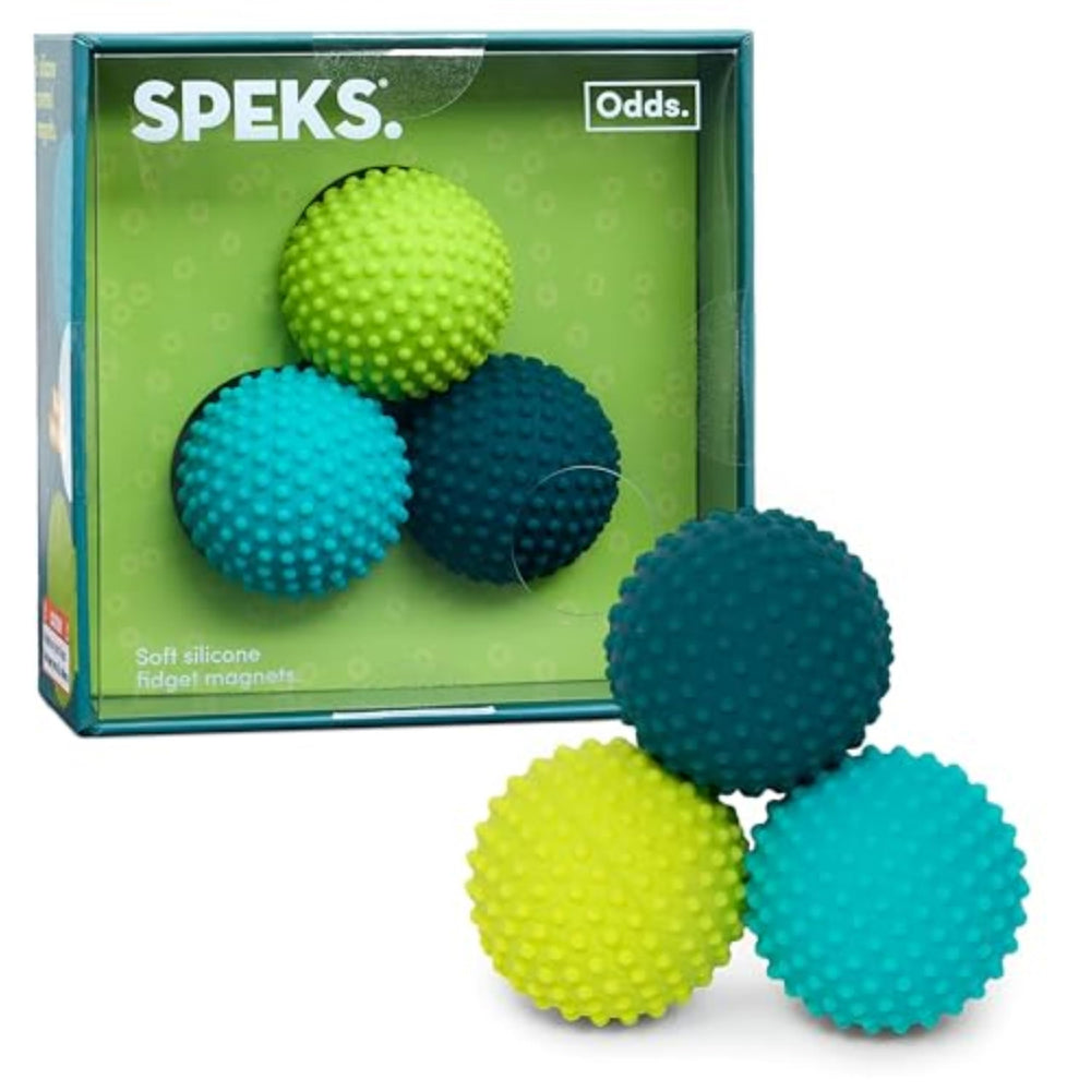 Speks Odds soft silicone fidget magnets in green for quiet stress relief.