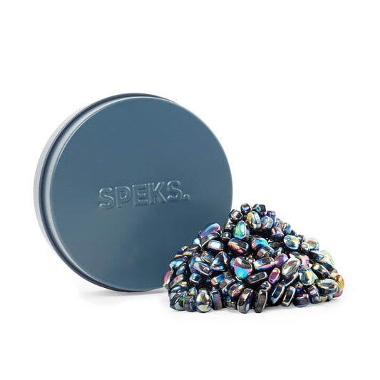 Speks Crags ferrite putty in a metal tin for tactile desk fidget use.