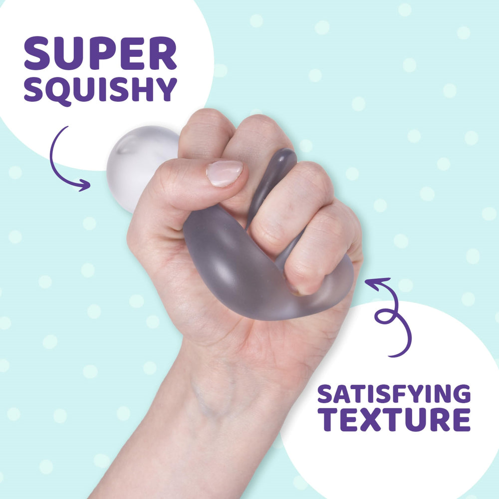 Three-pack blue Speks stress balls in action showing rebound