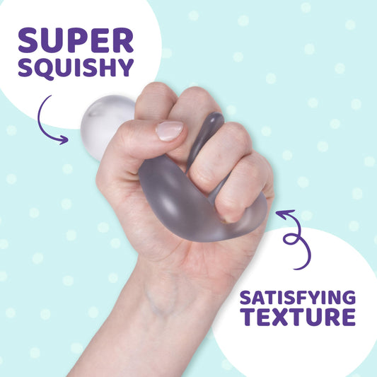 Three-pack blue Speks stress balls in action showing rebound
