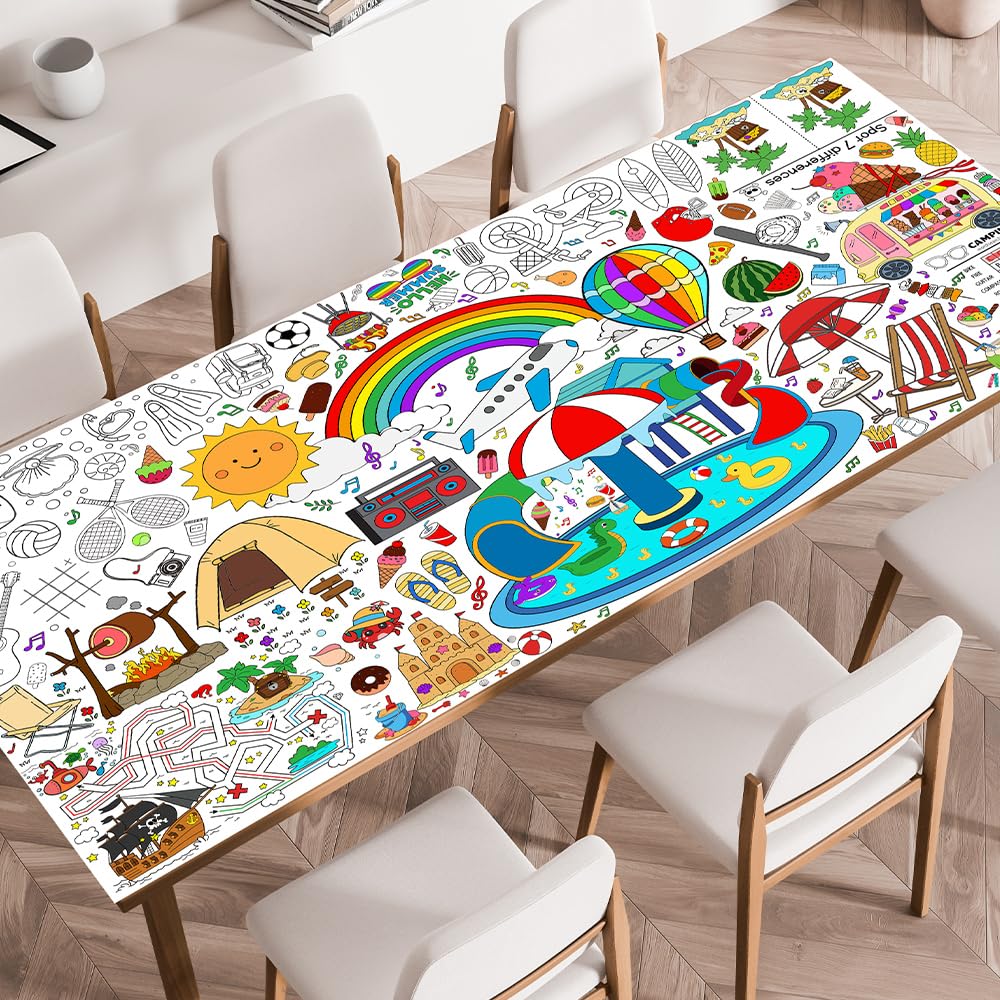 Speringeen summer tablecloth with coloring pages for family activity