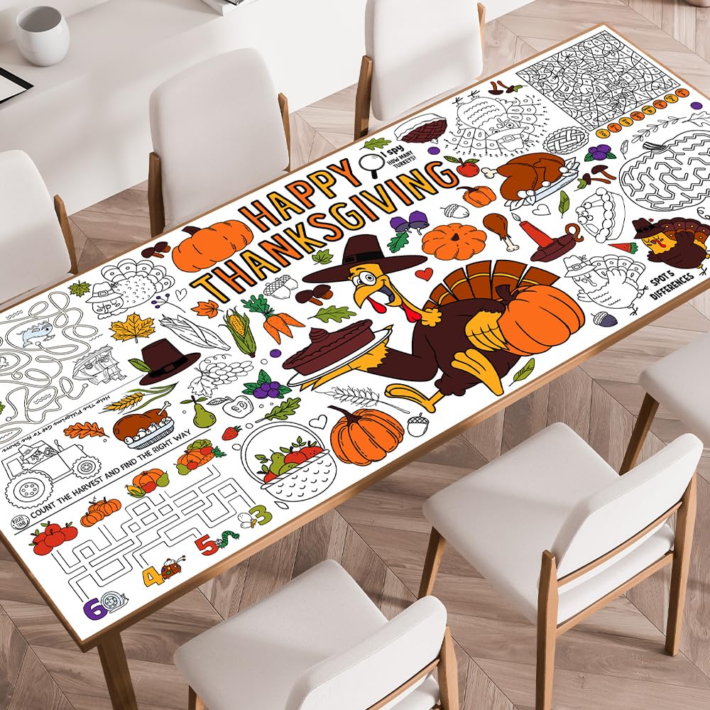 SPERINGEEN Thanksgiving tablecloth coloring poster enhances family coloring on a large surface