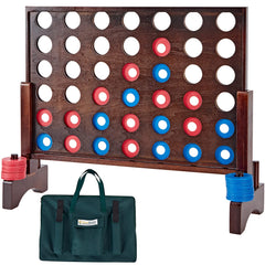 SpexDarxs giant 4-in-a-row board shows sturdy pinewood for indoor or outdoor play