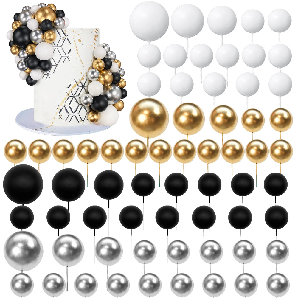 SPFYunion ball cake picks in black, silver, white, and gold for elegant cakes