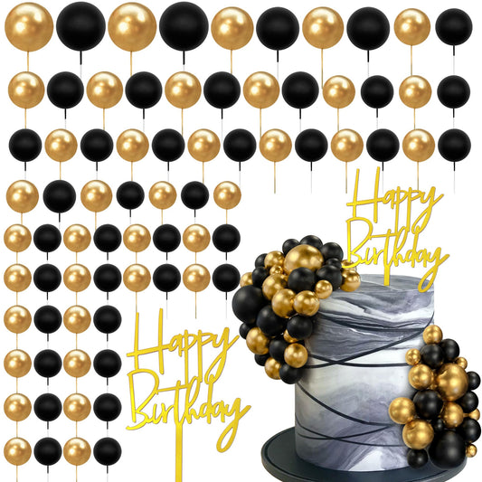 SPFYunion 75pcs black and gold balls cake topper for stylish celebrations.