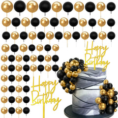 SPFYunion 75pcs black and gold balls cake topper for stylish celebrations.