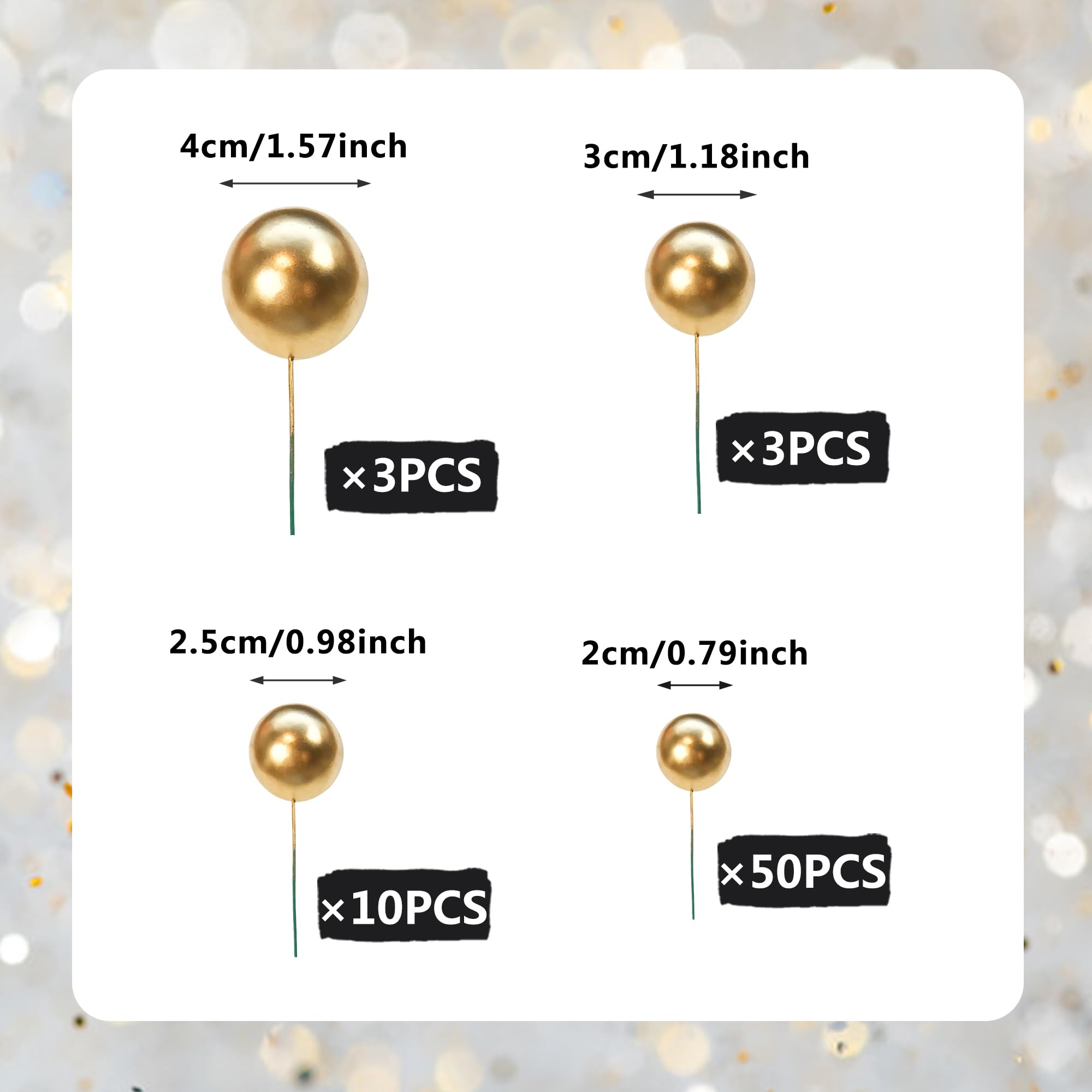 SPFYunion gold ball cake pick 0.98 inch for layered cake decoration