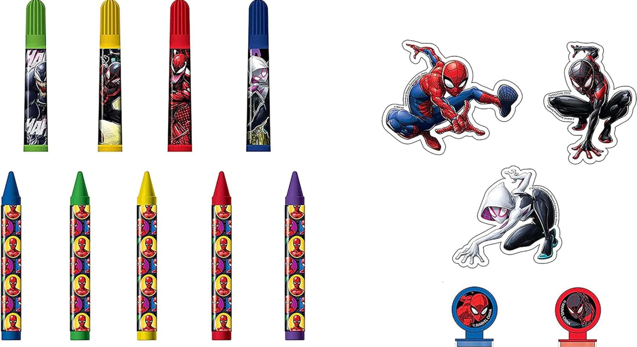 Spider-Man art kit supports kids during classroom or home crafts.