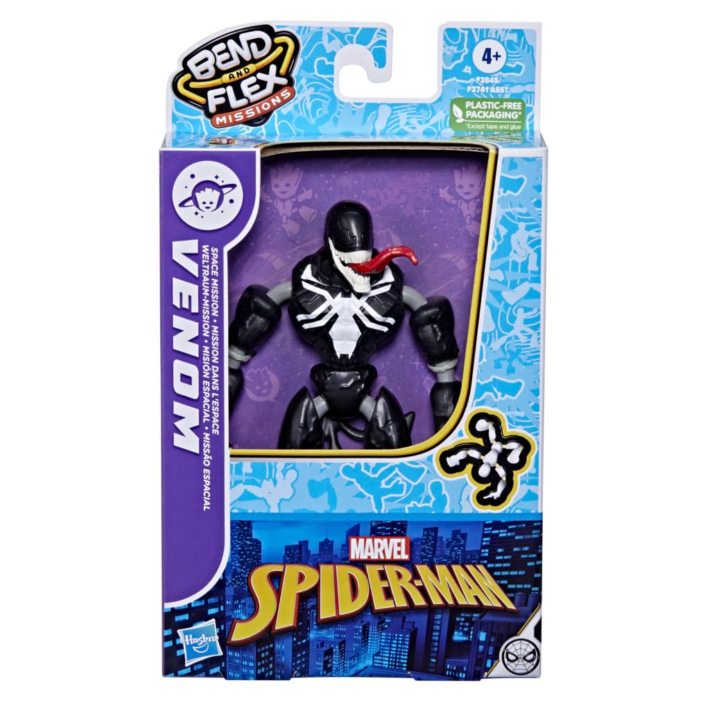 Spider-Man Bend and Flex Venom Space Mission figure in dynamic pose for action play.