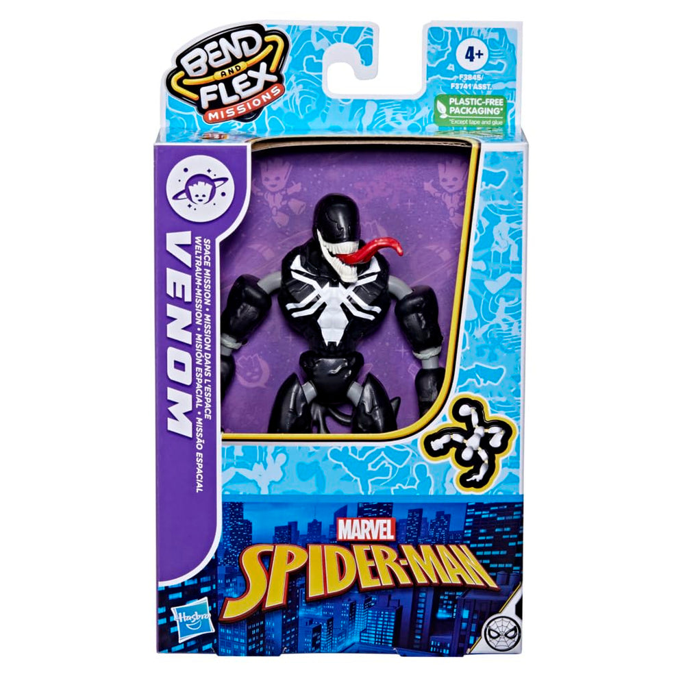 Spider-Man Bend and Flex Venom Space Mission figure in dynamic pose for action play.