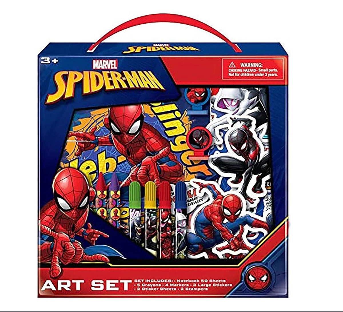 Spider-Man Creative Art Kit box open, inviting kids to begin a colorful session.