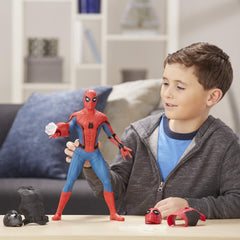 Spider-Man Far From Home Web Gear figure includes extra masks and chest pieces for suit upgrades.