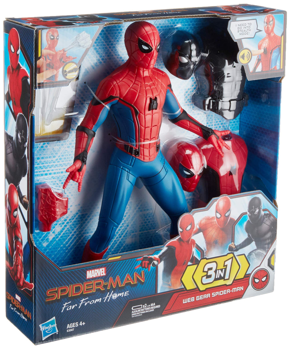 Spider-Man Far From Home Web Gear figure front view with switchable suits for imaginative play.