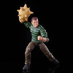 Marvel Legends Sandman detail close-up highlights textured deco and craftsmanship.