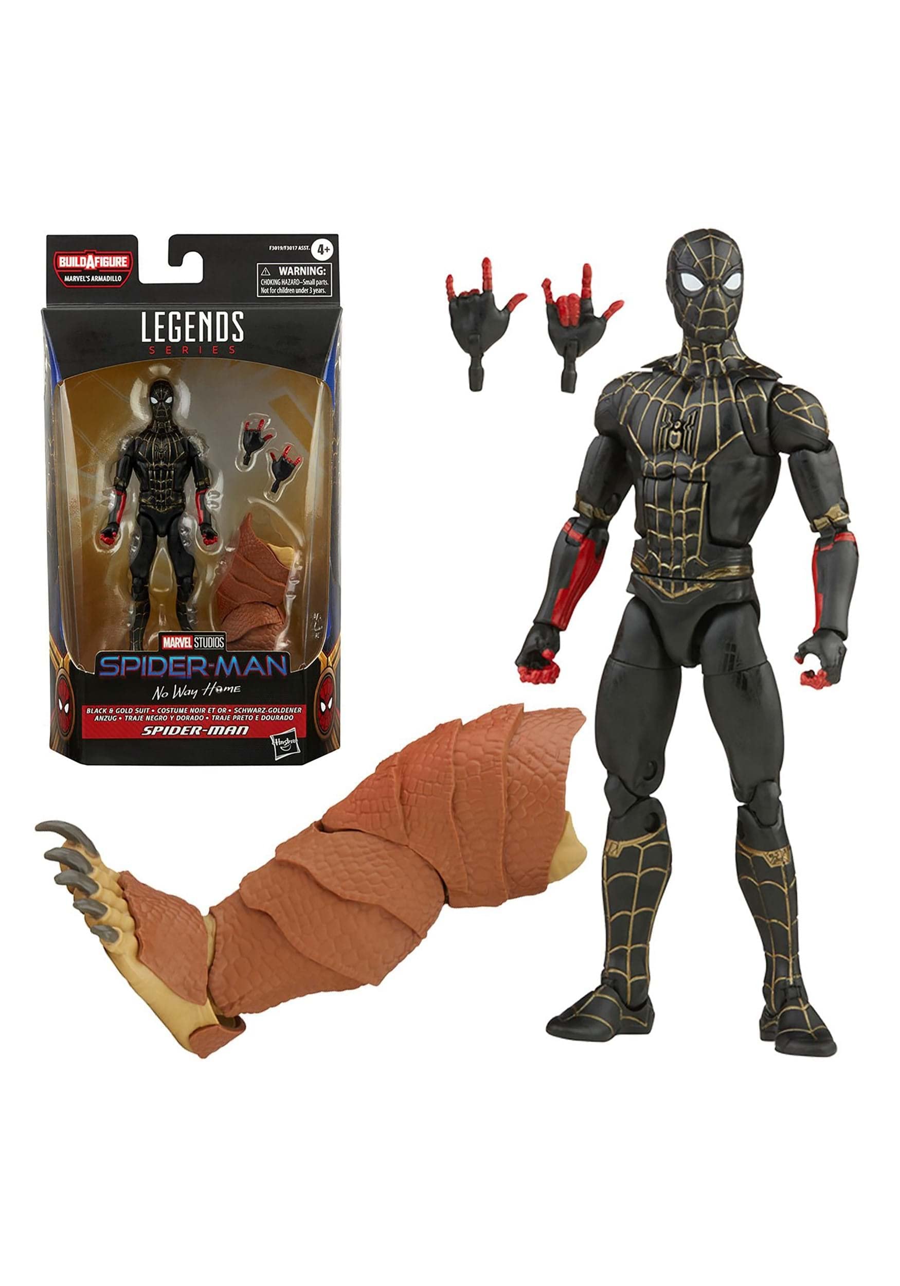 Spider-Man Marvel Legends Black & Gold figure front view for dynamic display.