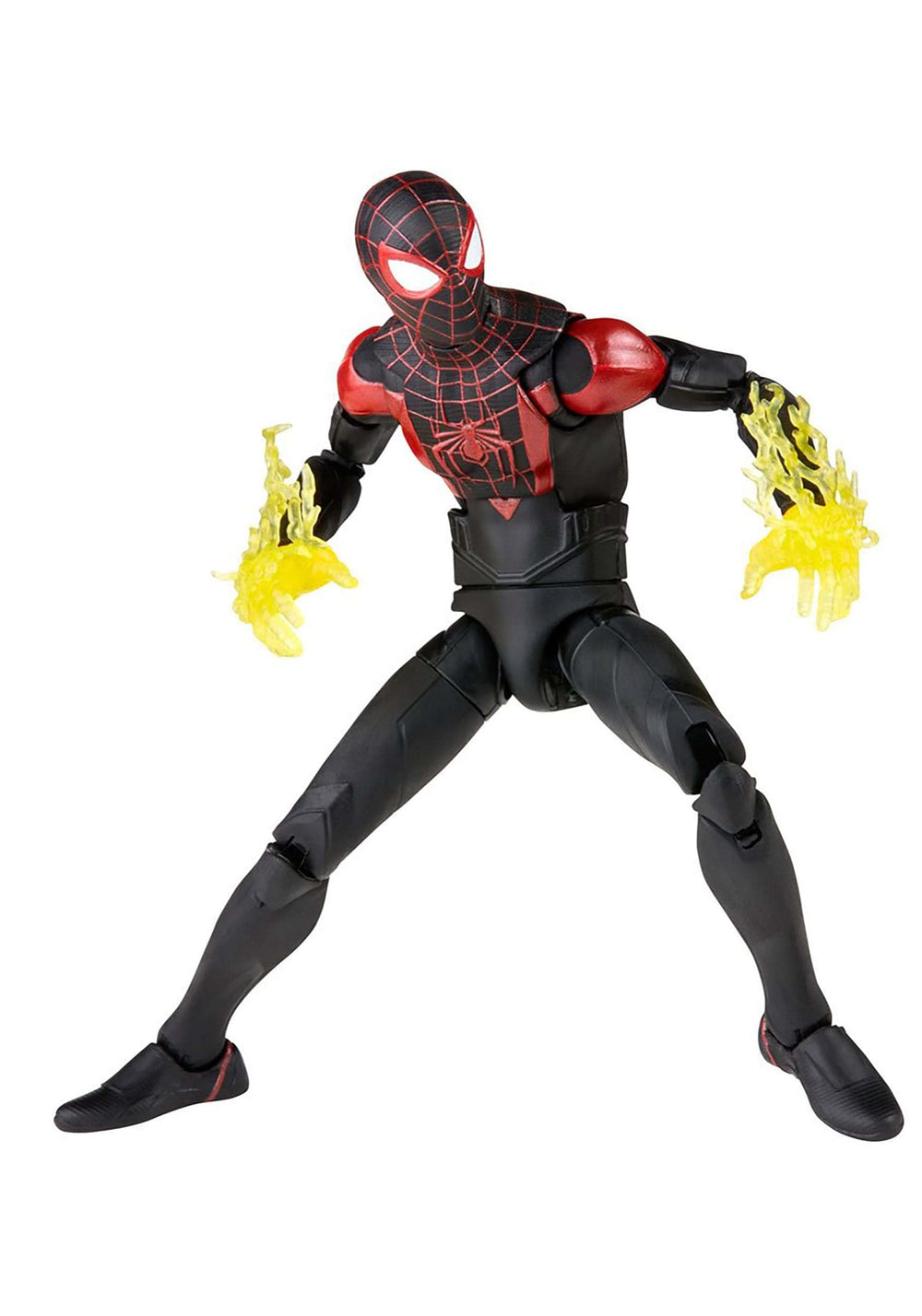 Spider-Man Miles Morales Marvel Legends series figure complements other heroes in display.