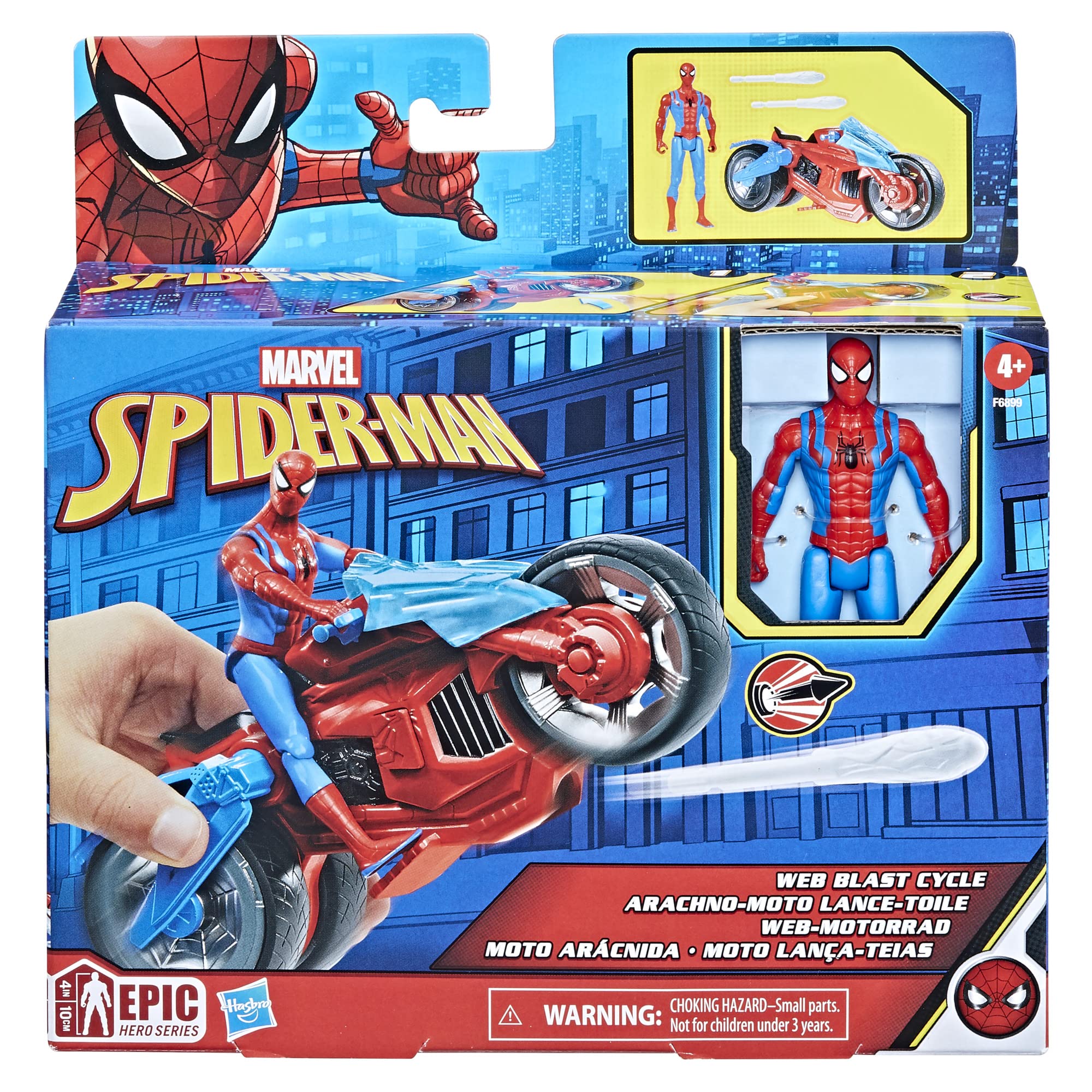 Front view of Spider-Man cycle vehicle for high-speed chases.