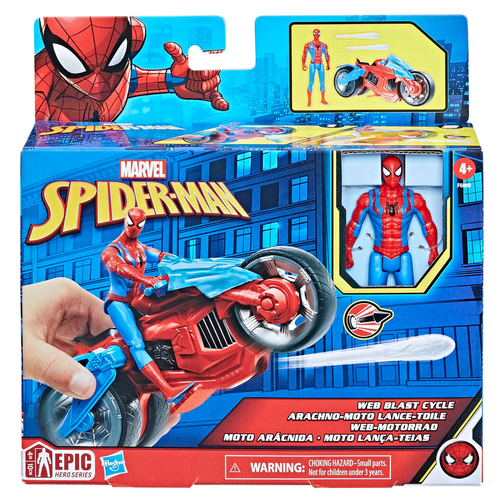 Front view of Spider-Man cycle vehicle for high-speed chases.