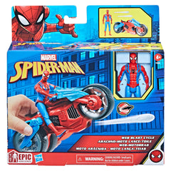 Front view of Spider-Man cycle vehicle for high-speed chases.