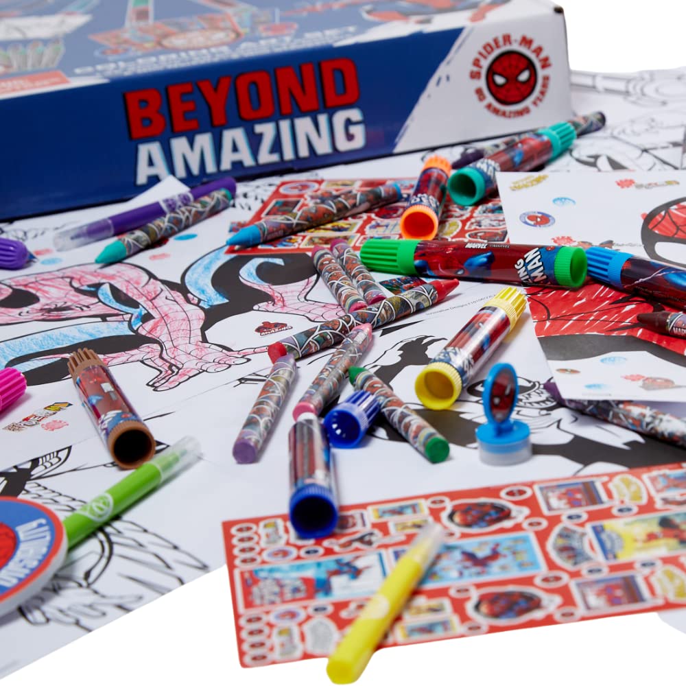 Spiderman art tools markers crayons assortment supports bright bold color storytelling.