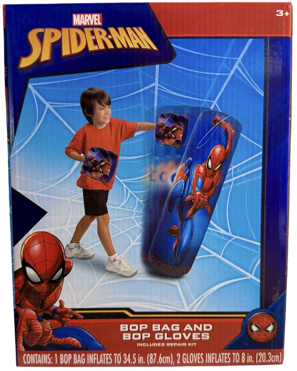 Spiderman Bop Bag inflatable stand enables safe indoor cardio fun.