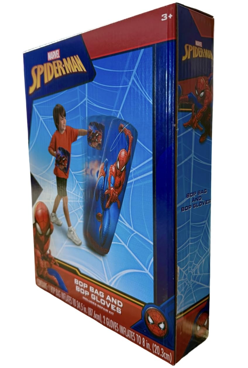 Spiderman Bop Gloves inflated for comfortable punching practice.