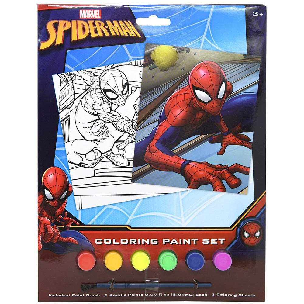 Spiderman kids coloring paint set with 6 colors and brush, perfect for imaginative art projects at home