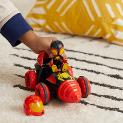 Spidey Amazing Friends rolling drill spinner car demonstrates action play.